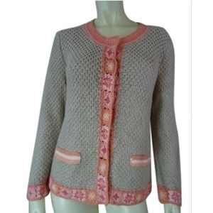 J Jill Sweater M Petite Linen Blend Crochet Snaps